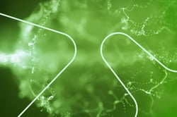 Abstrakt grønn illustrasjon som symboliserer forskning, innovasjon og teknologi.