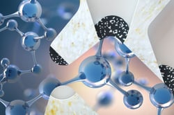 Molekyler satt sammen med annet abstrakt bilde i dubinform