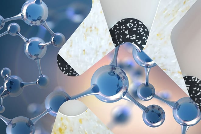 Molekyler satt sammen med annet abstrakt bilde i dubinform