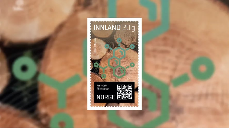 Illustrasjonsbilde av frimerke med gran som motiv